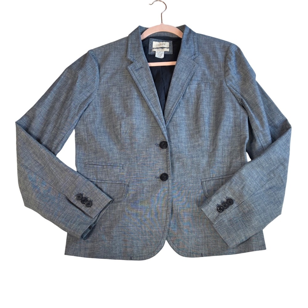 J.Crew Schoolboy Blazer 10 Blue Chambray Cotton Anchor Buttons 70611 Women's
